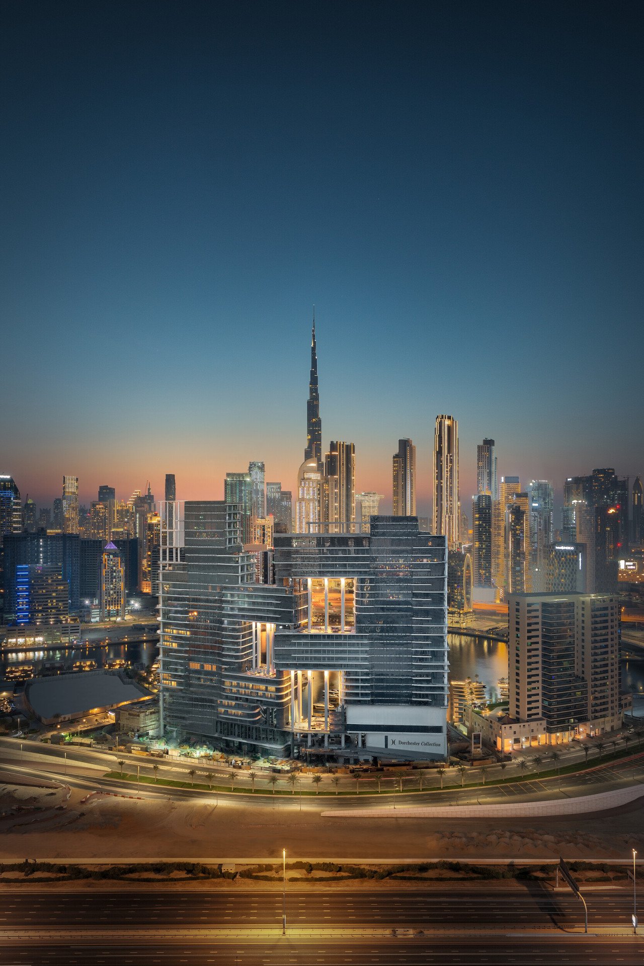 Night time on the exterior of The Residences, Dubai