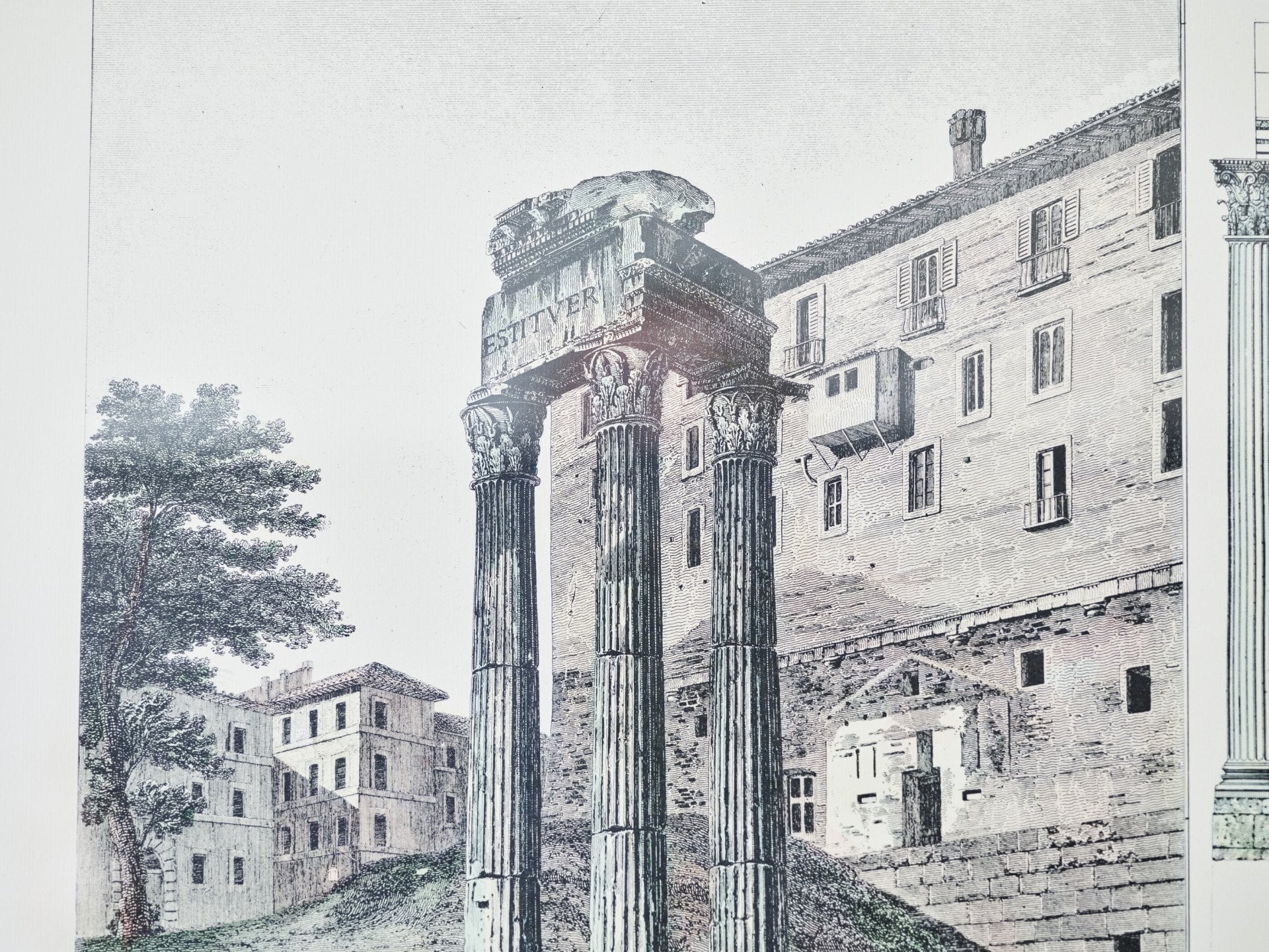 Detail of painting depicting Roman ruins at Dolce Vita Suite at Hotel Eden, Rome