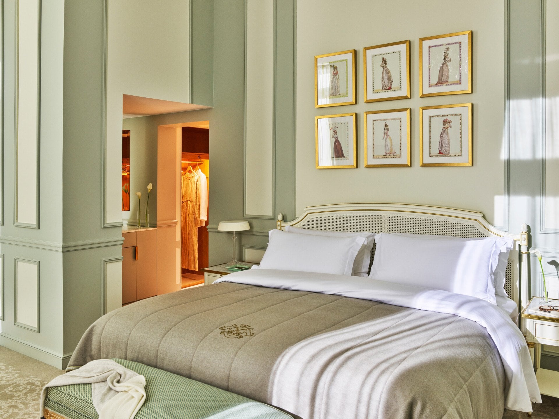 Bedroom of a superior suite at Le Meurice, Paris.