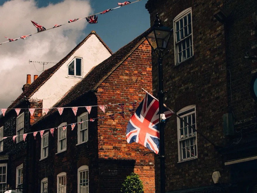 Union jack flags at Eton high street Ascot