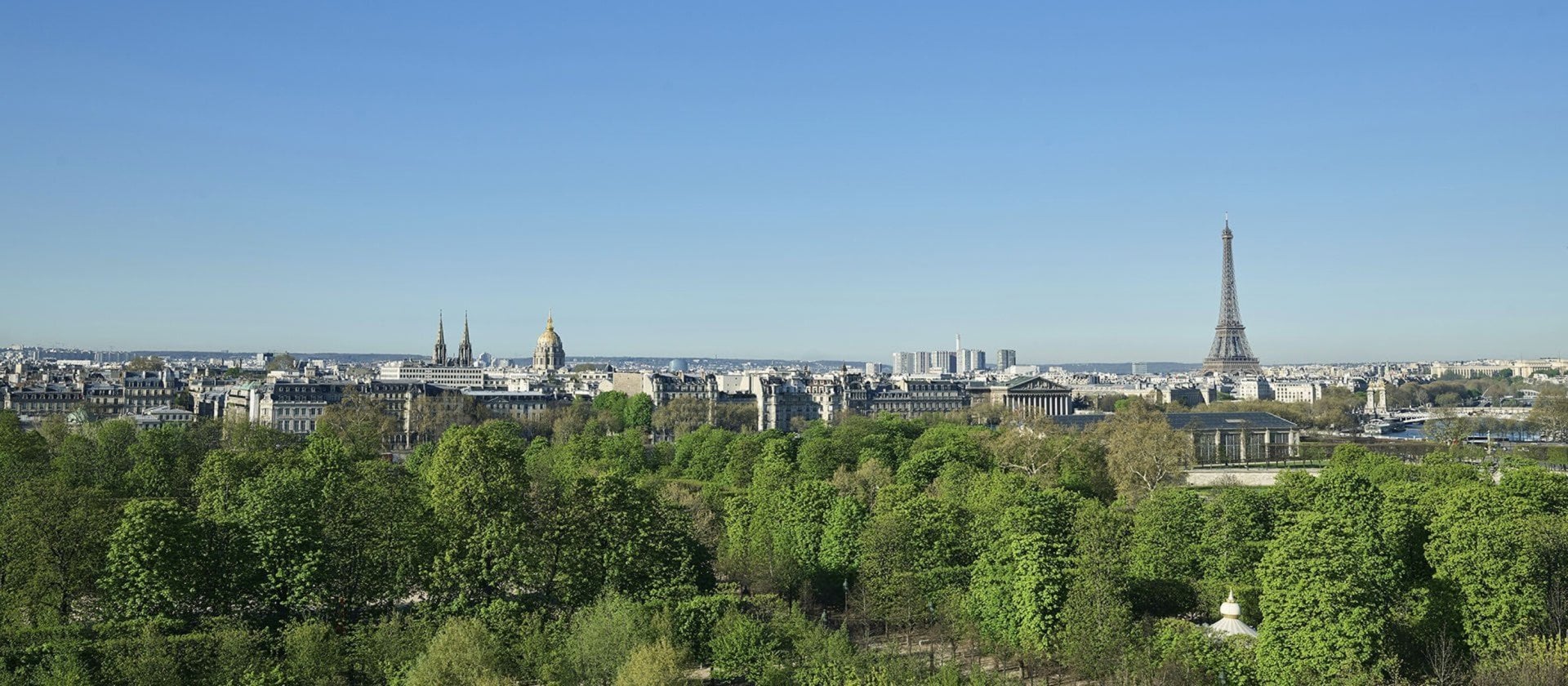 View from the Executive Room's balcony showing the Tuileries Garden and Eiffel Tower