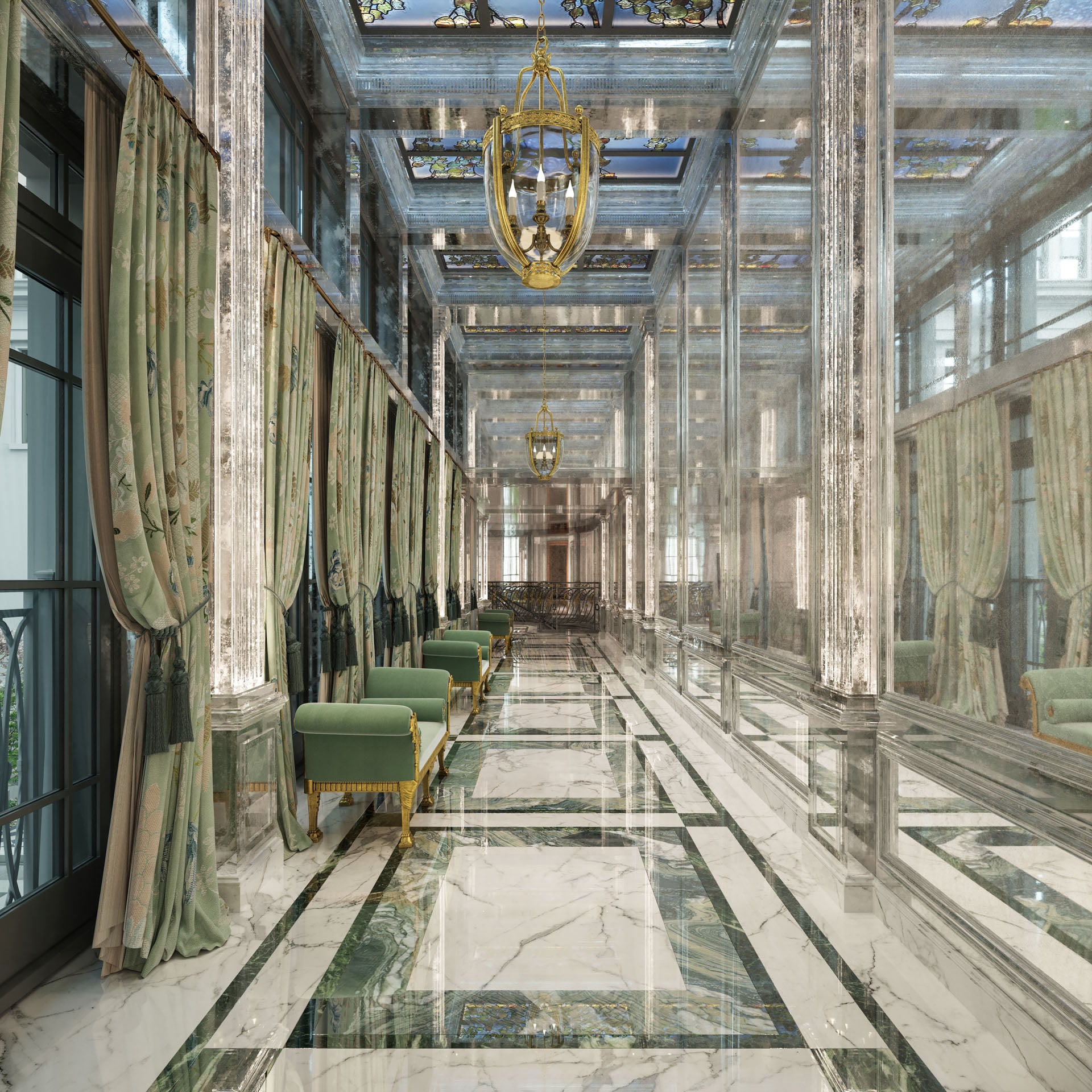 Interior of the crystal gallery at night