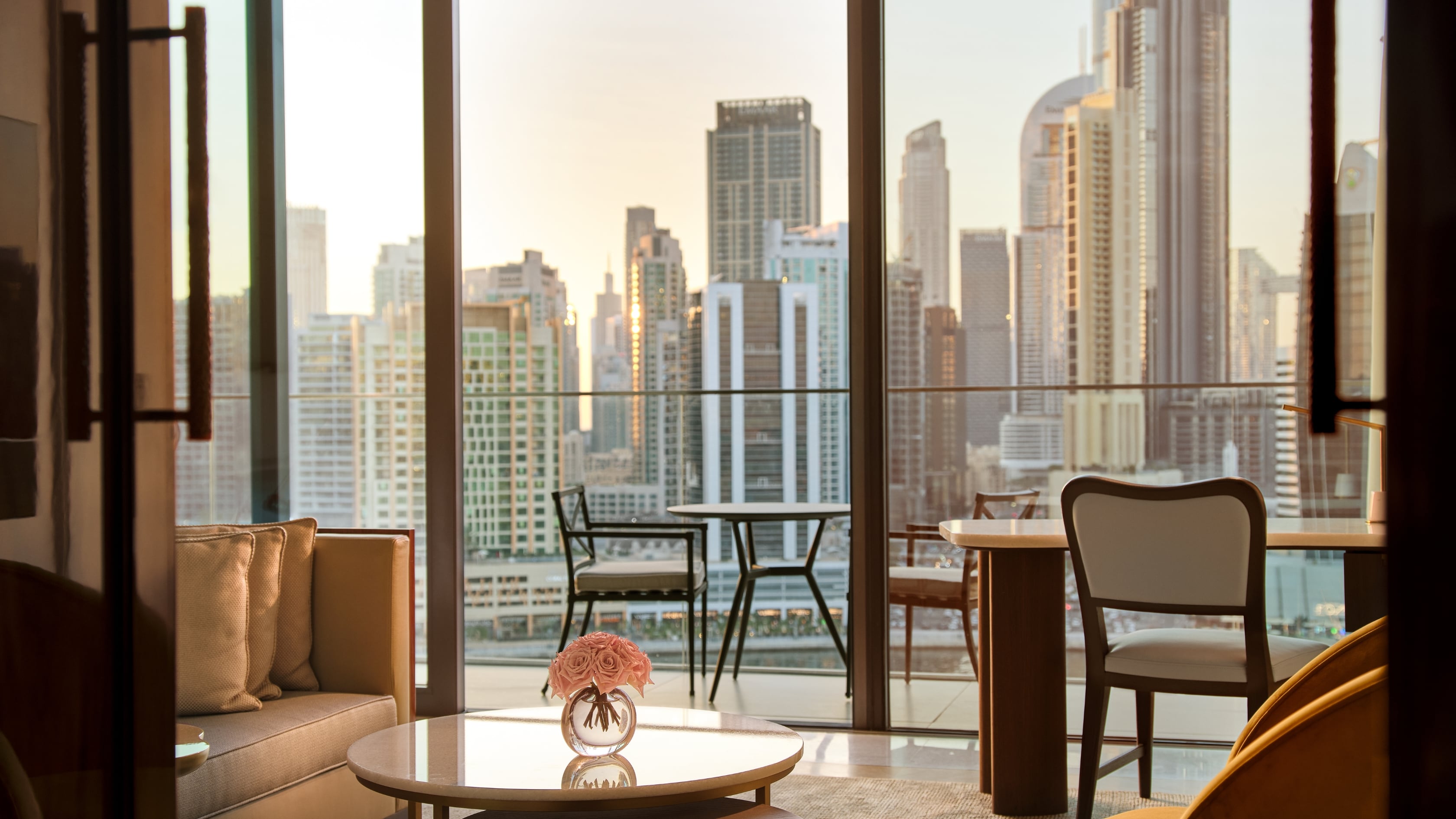 The balcony and Downtown's view, while sitting inside the Marina Room