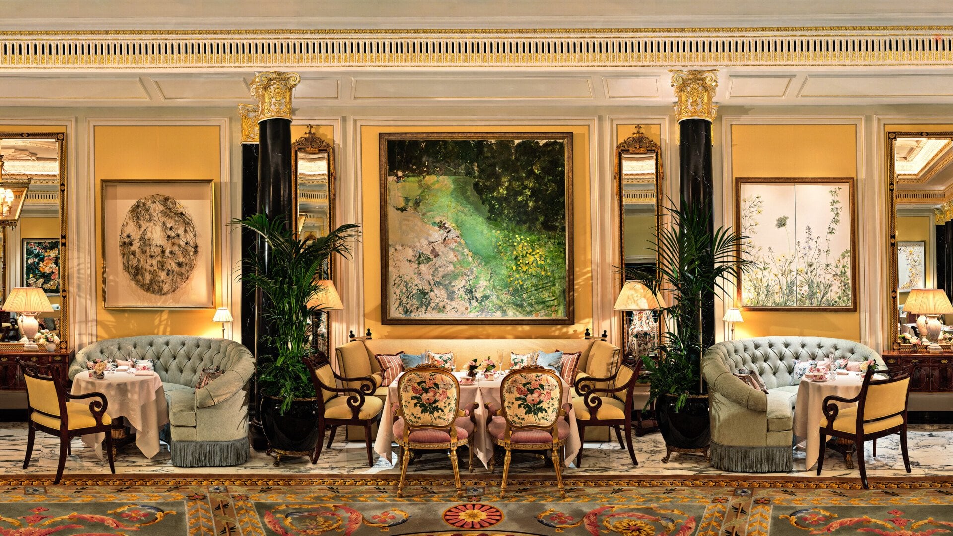 The Promenade tables, artwork in soft lighting 