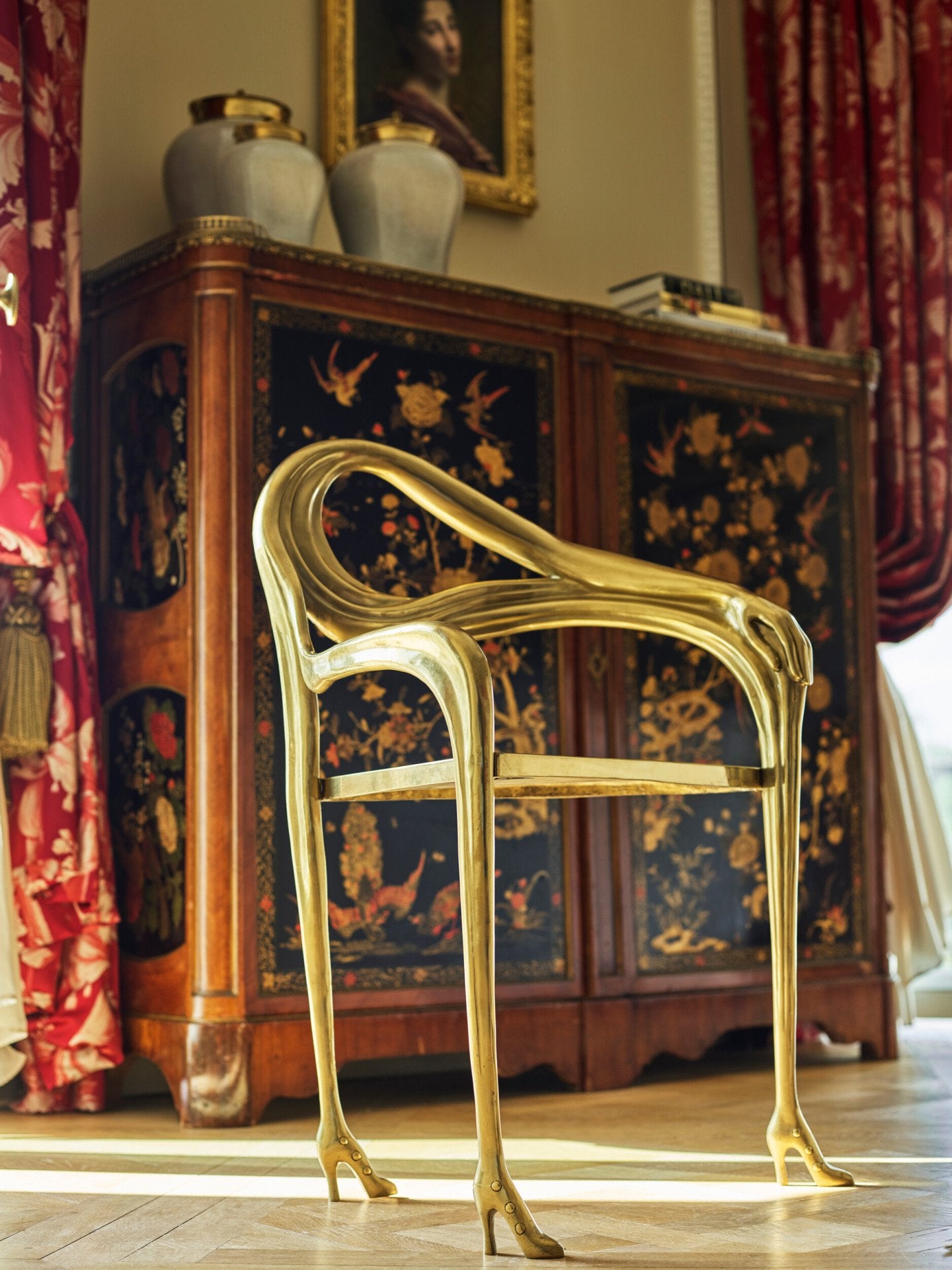 Gold chair and furniture in the Presidential appartment at le Meurice, Paris.