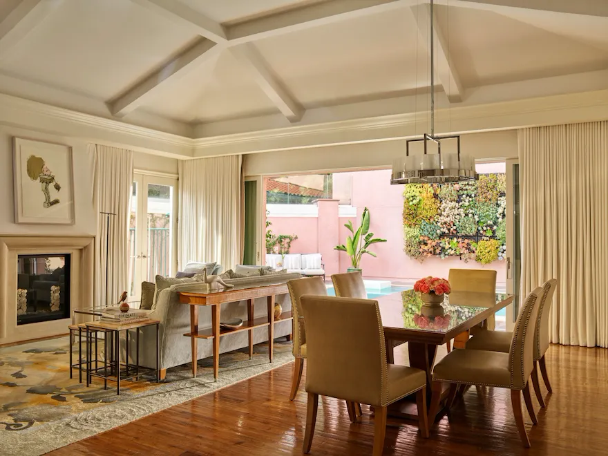 Living room in presidential Bungalow 24A at The Beverly Hills Hotel