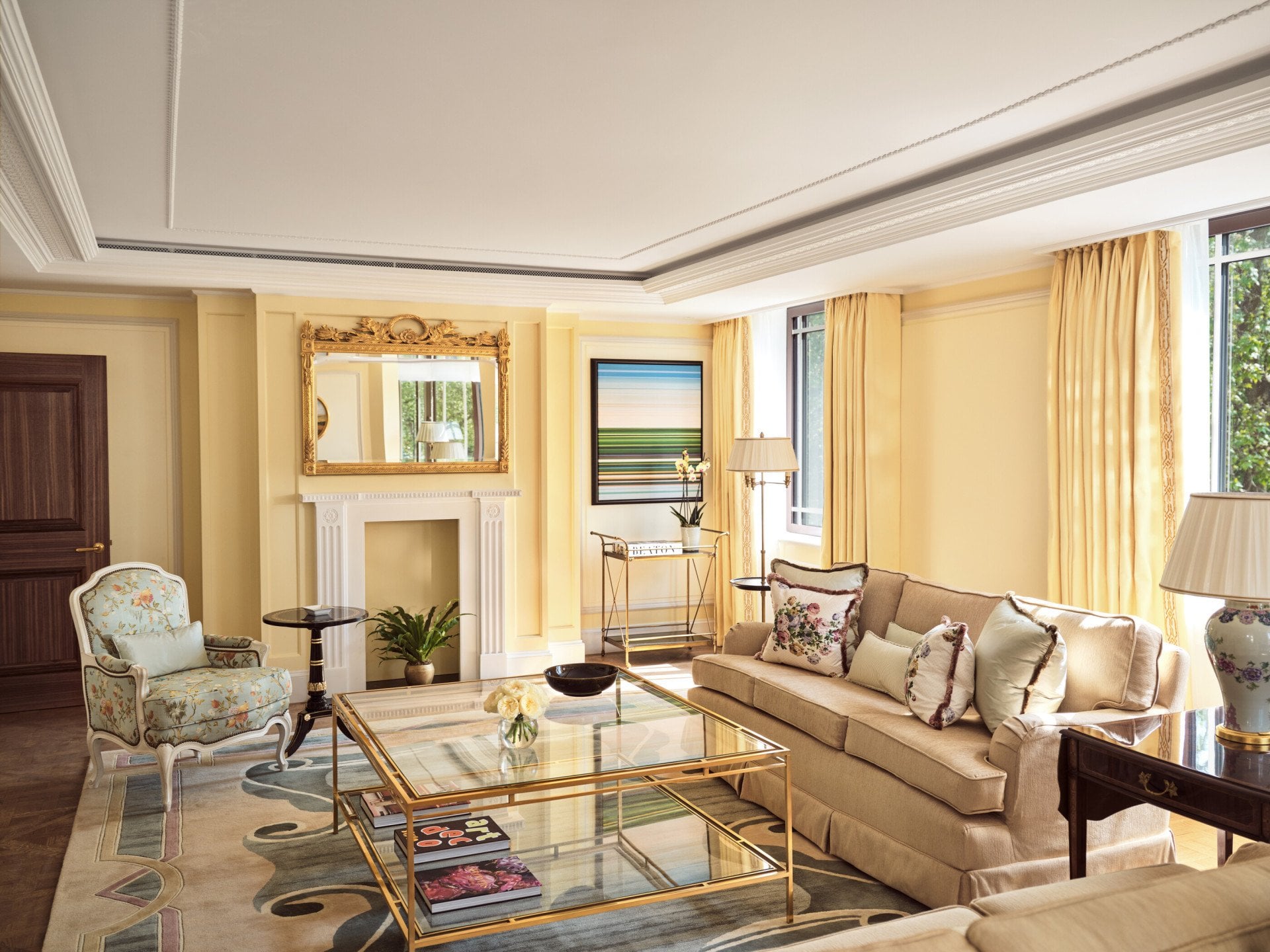 An elegantly designed living space in warm, cream tones