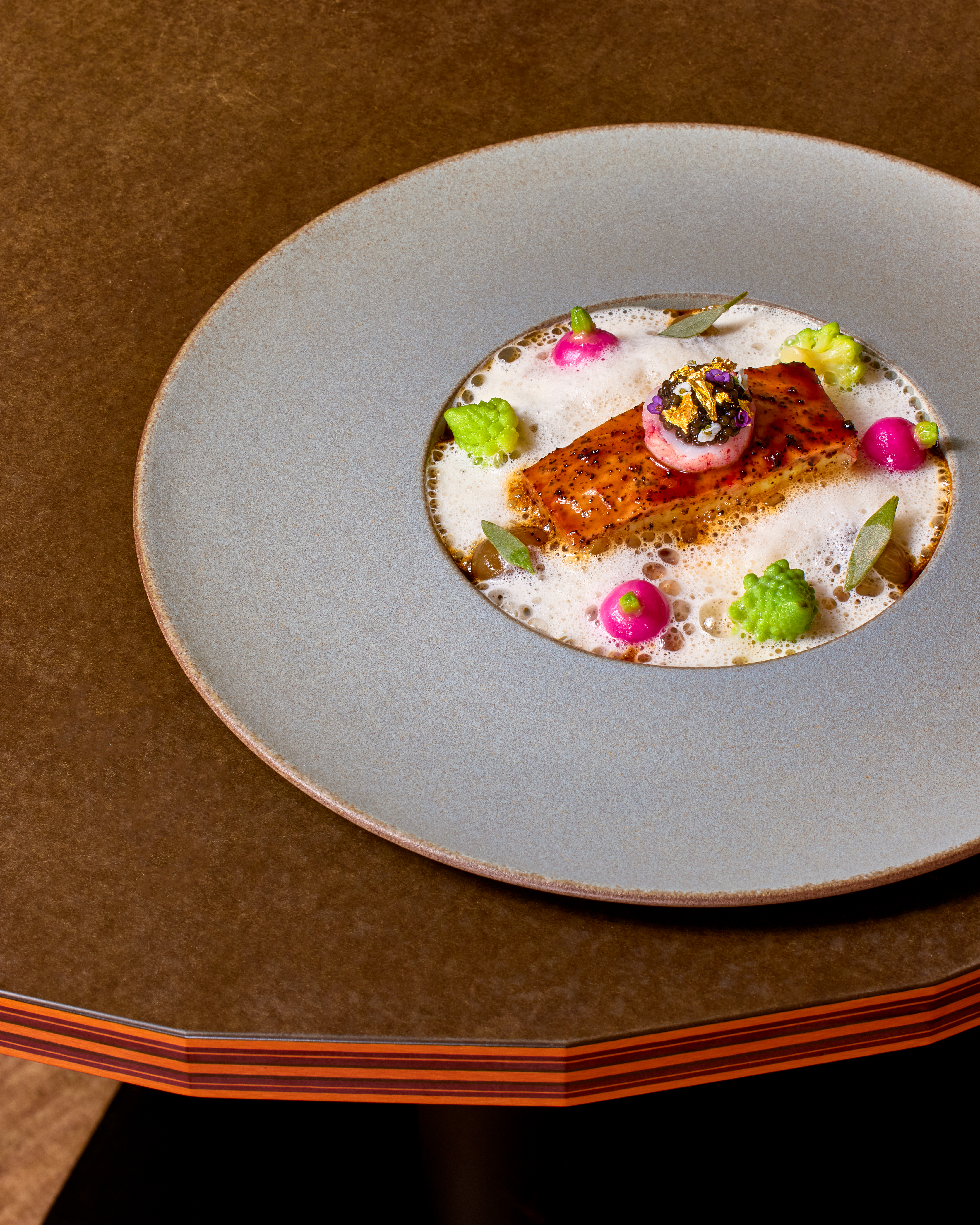 Turbot with radish dish at Woven by Adam Smith, Coworth Park 