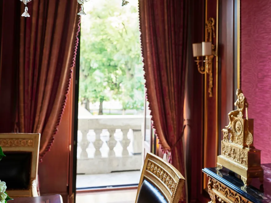 Royal Suite Living Room Detail of the small private balcony overlooking the city