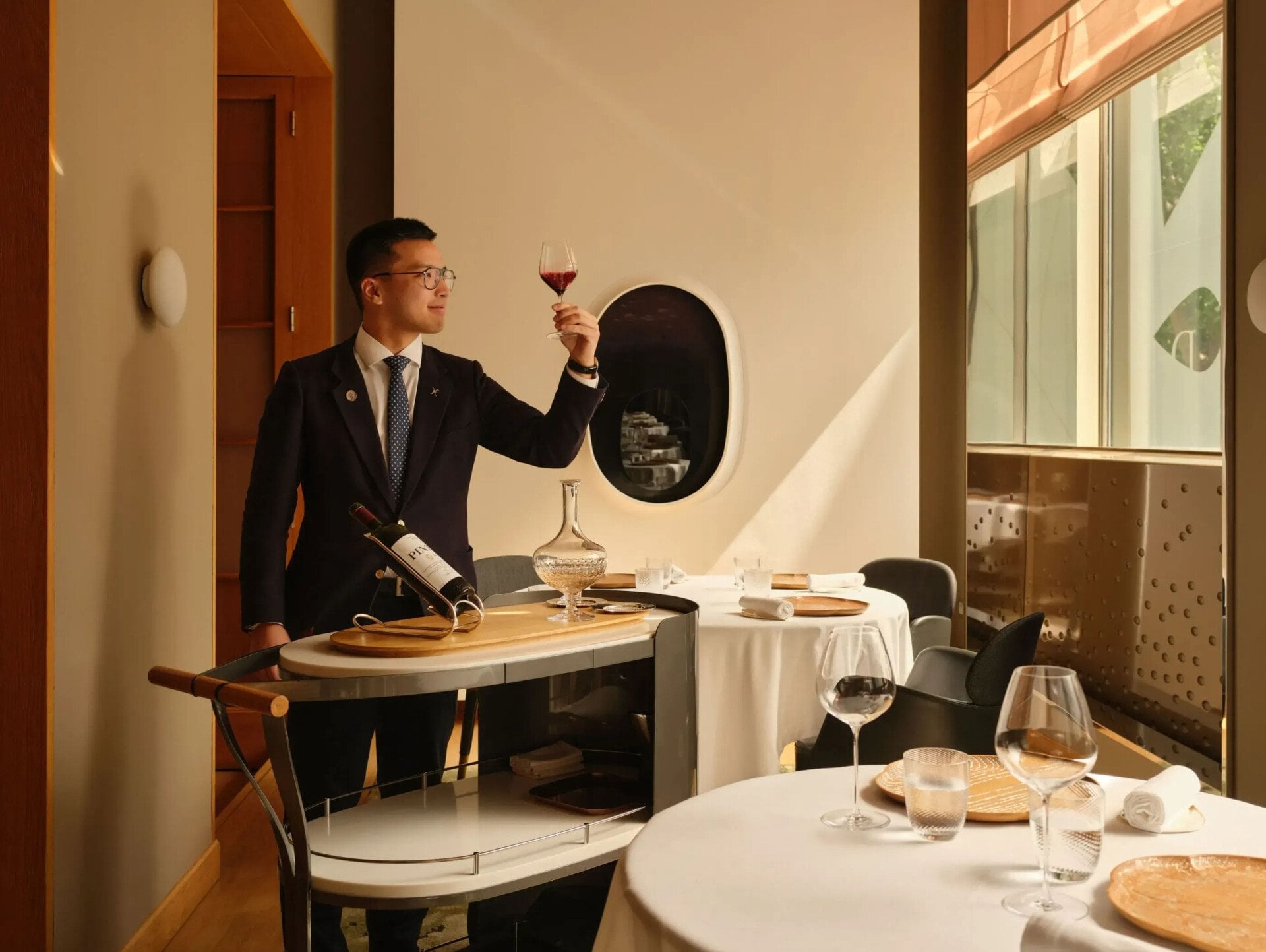 Alain Ducasse at The Dorchester wine service 