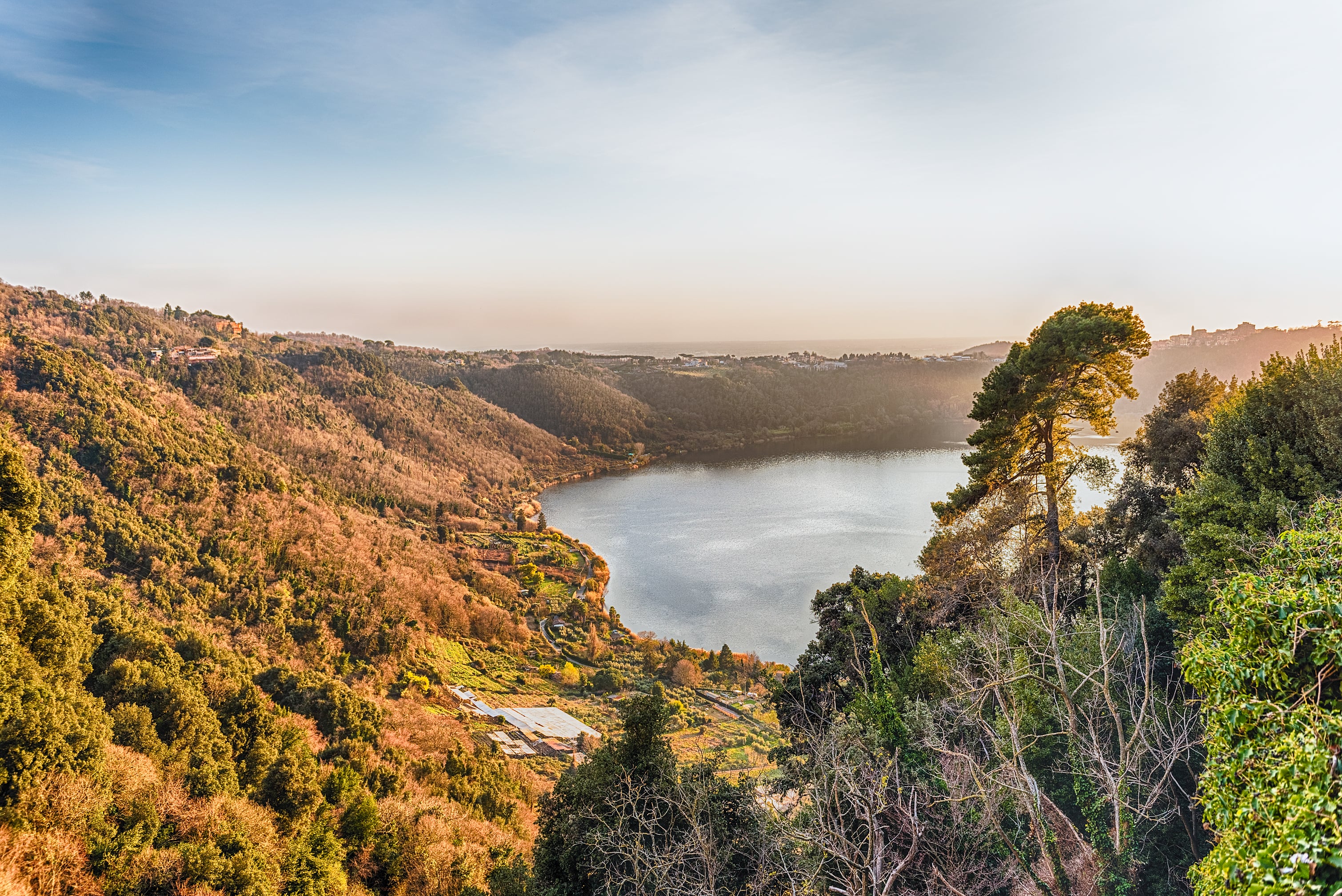Lake Albano, small Italian volcanic crater lake in the Alban Hills of Lazio Italy near Rome