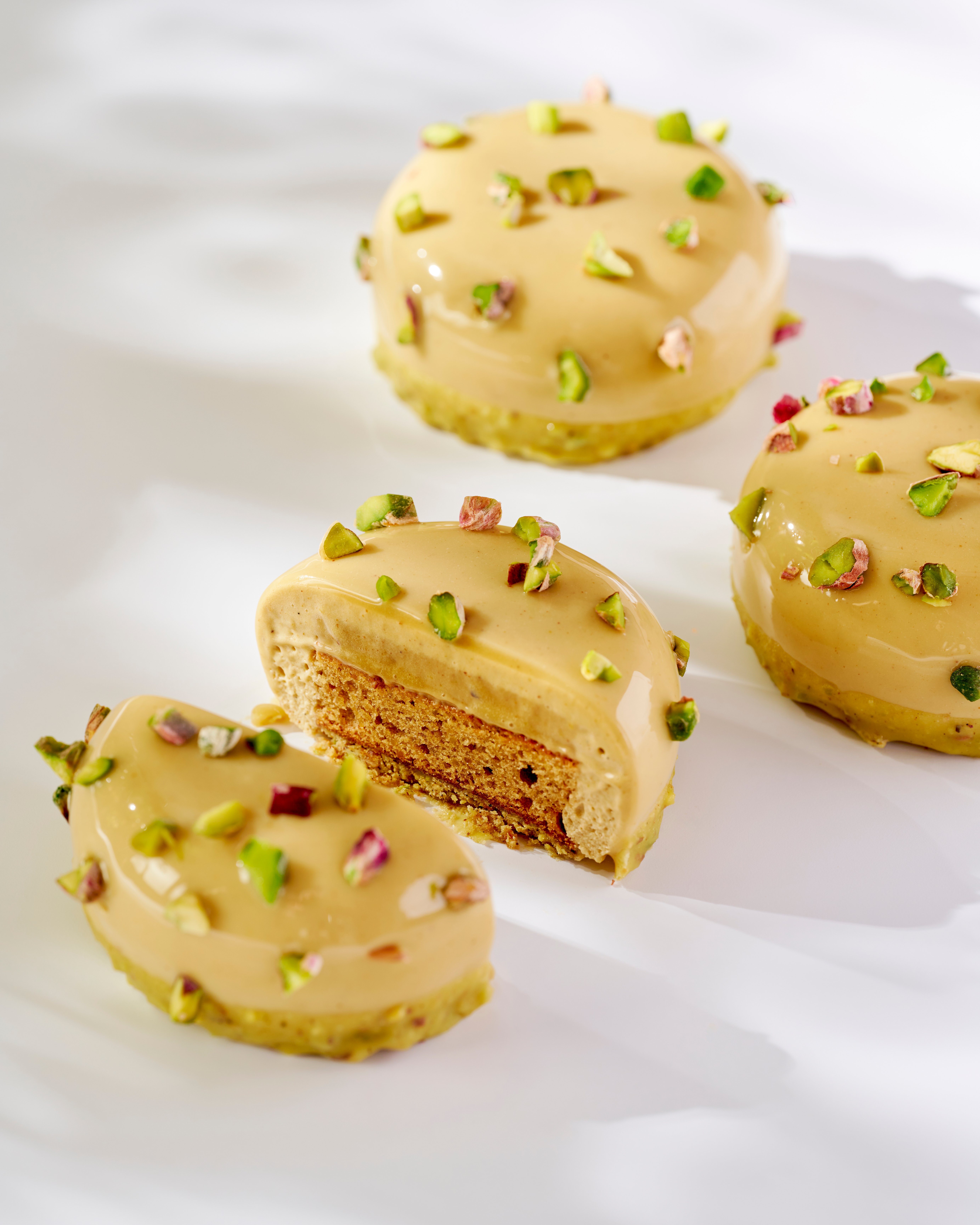a CLOSE UP IN THE 100% Pistachio dessert