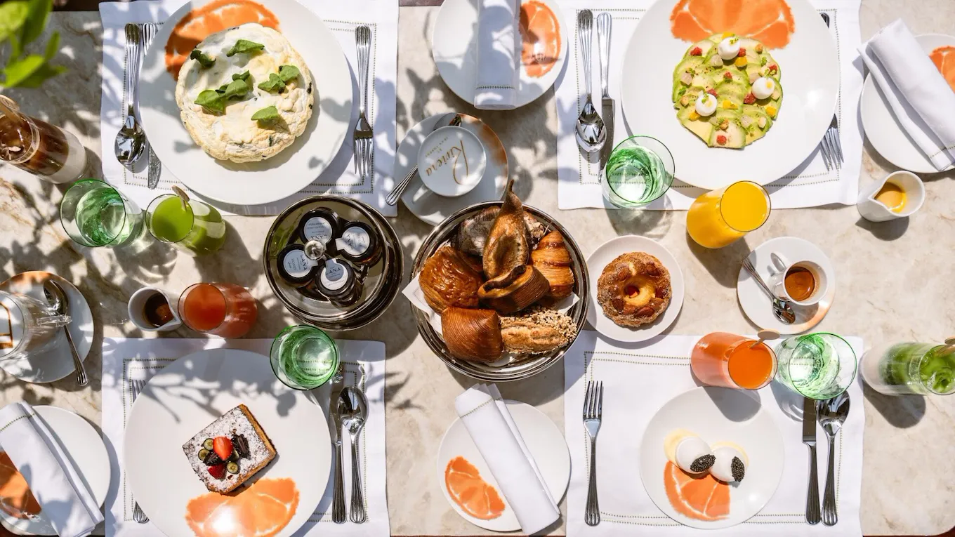 Images of dishes at Riviera by Jean Imbert at The Lana Dorchester Collection