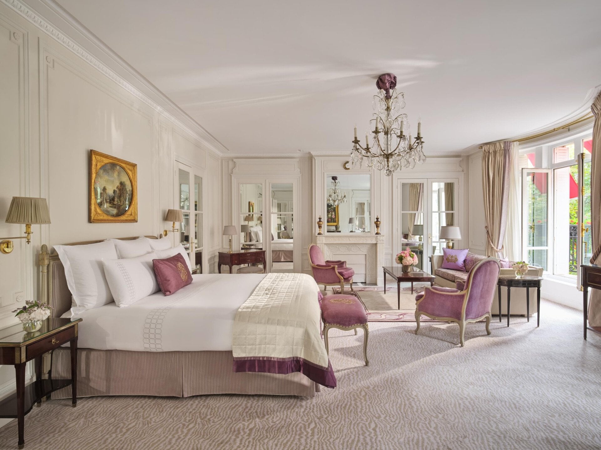 These are the bedroom and the lounge of the Prestige Junior Suite #212 at the Plaza Athénée.