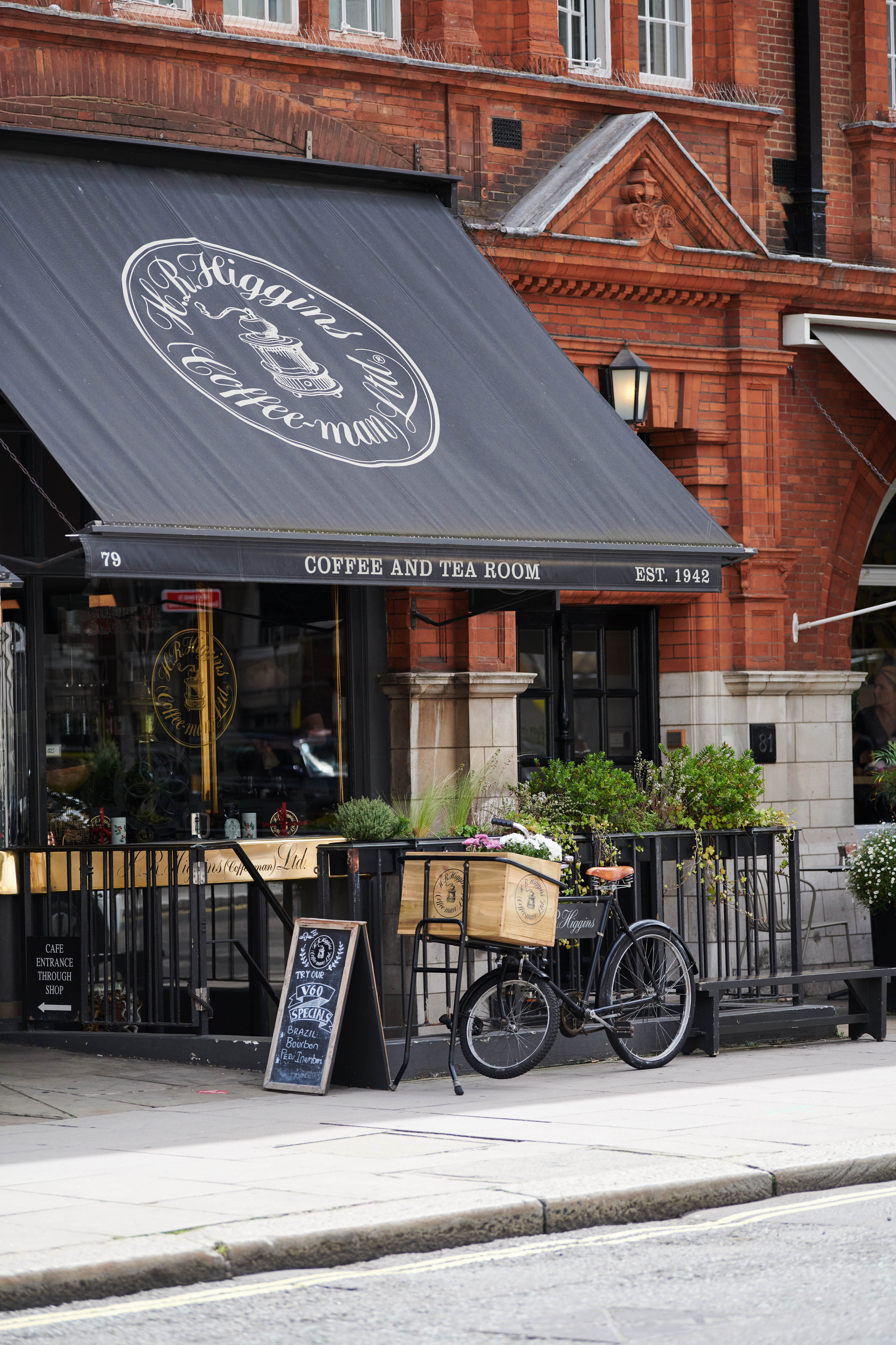  storefront of H.R. Higgins (Coffee-Man) family-run coffee and tea merchant